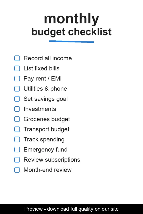Monthly Budget Checklist preview